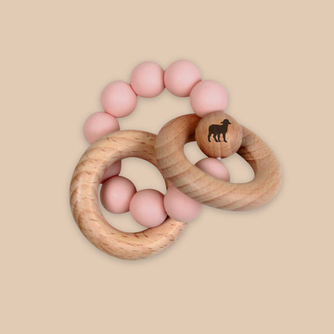 Mordedera de Silicón con Madera para Bebé - Rosa Pastel
