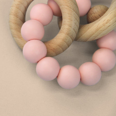 Mordedera de Silicón con Madera para Bebé - Rosa Pastel