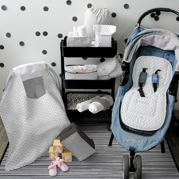 Paquete "Todo para salir de paseo con tu Bebé" - Unisex - Chevron gris