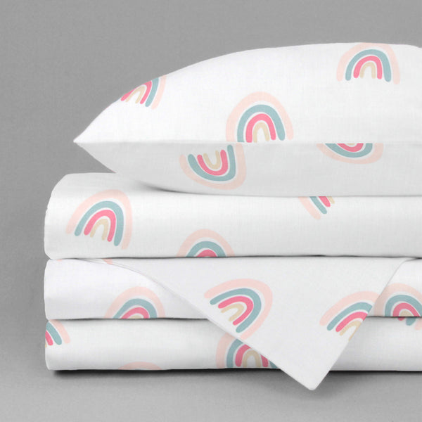 Juego de Sábanas de 3 Piezas para Cuna Viajera Arcoiris - 100% Algodón