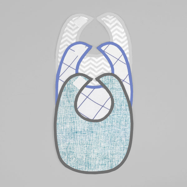 Baberos - Set de 3 Piezas Niño (Chevron Gris + Cuadritos Azul + Azul Mar)
