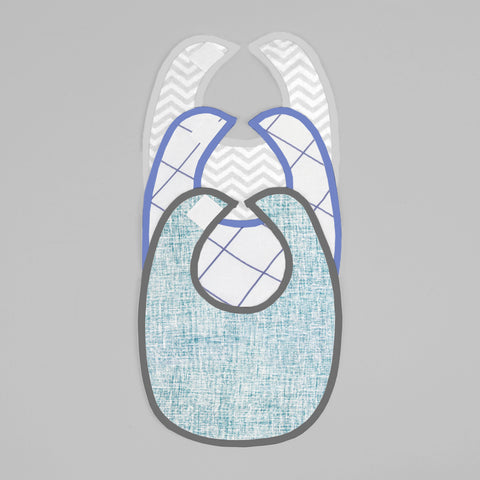 Baberos - Set de 3 Piezas Niño (Chevron Gris + Cuadritos Azul + Azul Mar)